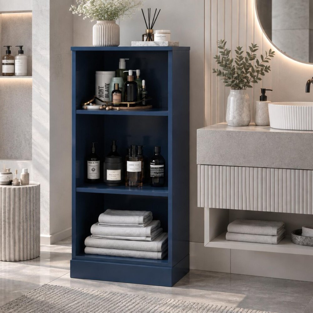 17" Navy Blue Solid Wood Linen Cabinet HomeRoots