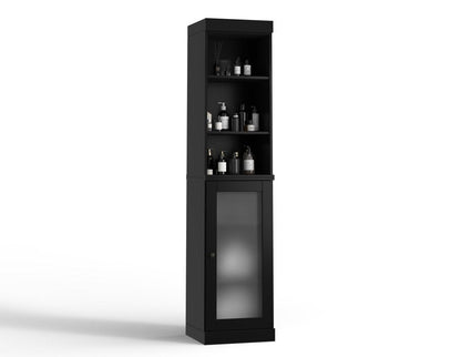 17" Black Solid Wood Glass Panel Inlay Single Door Linen Cabinet HomeRoots