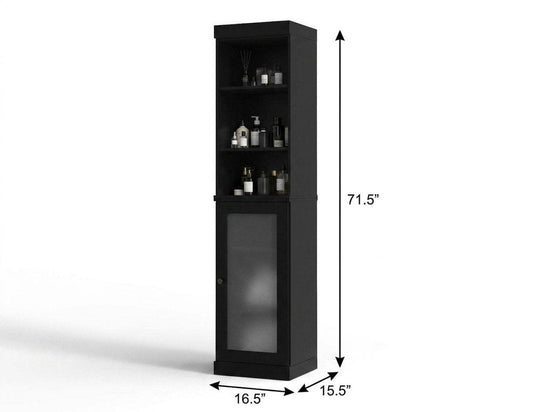 17" Black Solid Wood Glass Panel Inlay Single Door Linen Cabinet