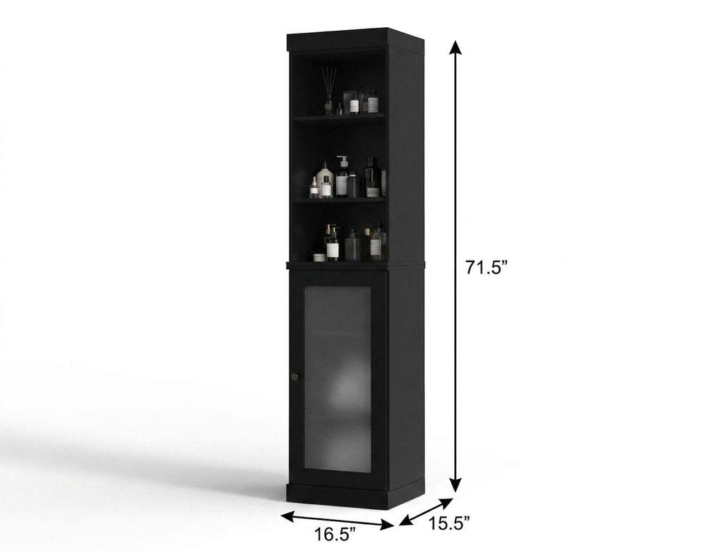 17" Black Solid Wood Glass Panel Inlay Single Door Linen Cabinet — view 2