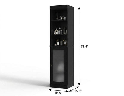 17" Black Solid Wood Glass Panel Inlay Single Door Linen Cabinet HomeRoots