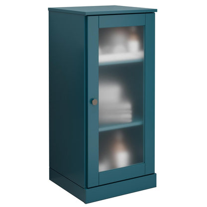 17" Teal Blue Solid Wood Glass Panel Inlay Single Door Linen Cabinet HomeRoots