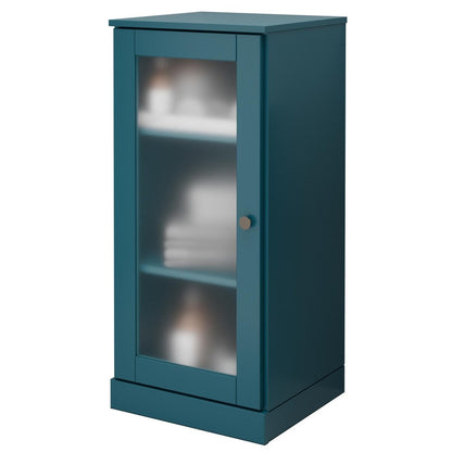 17" Teal Blue Solid Wood Glass Panel Inlay Single Door Linen Cabinet HomeRoots