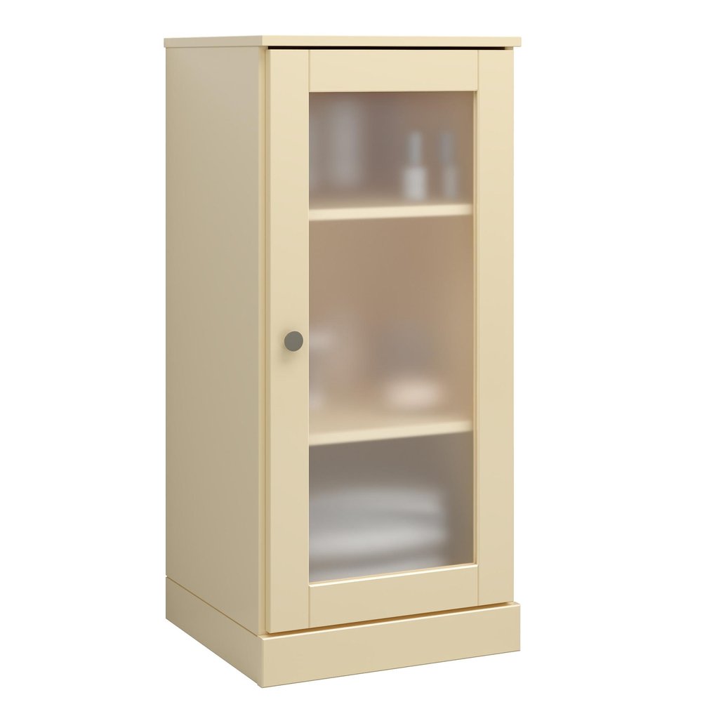 17" Yellow Solid Wood Glass Panel Inlay Single Door Linen Cabinet — view 2