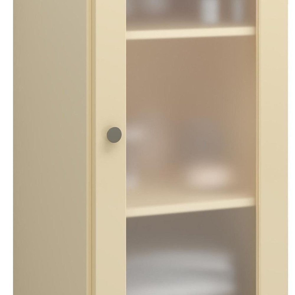 17" Yellow Solid Wood Glass Panel Inlay Single Door Linen Cabinet — view 4