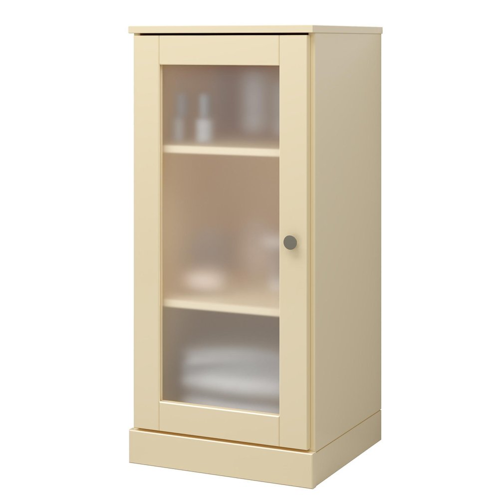 17" Yellow Solid Wood Glass Panel Inlay Single Door Linen Cabinet — view 3
