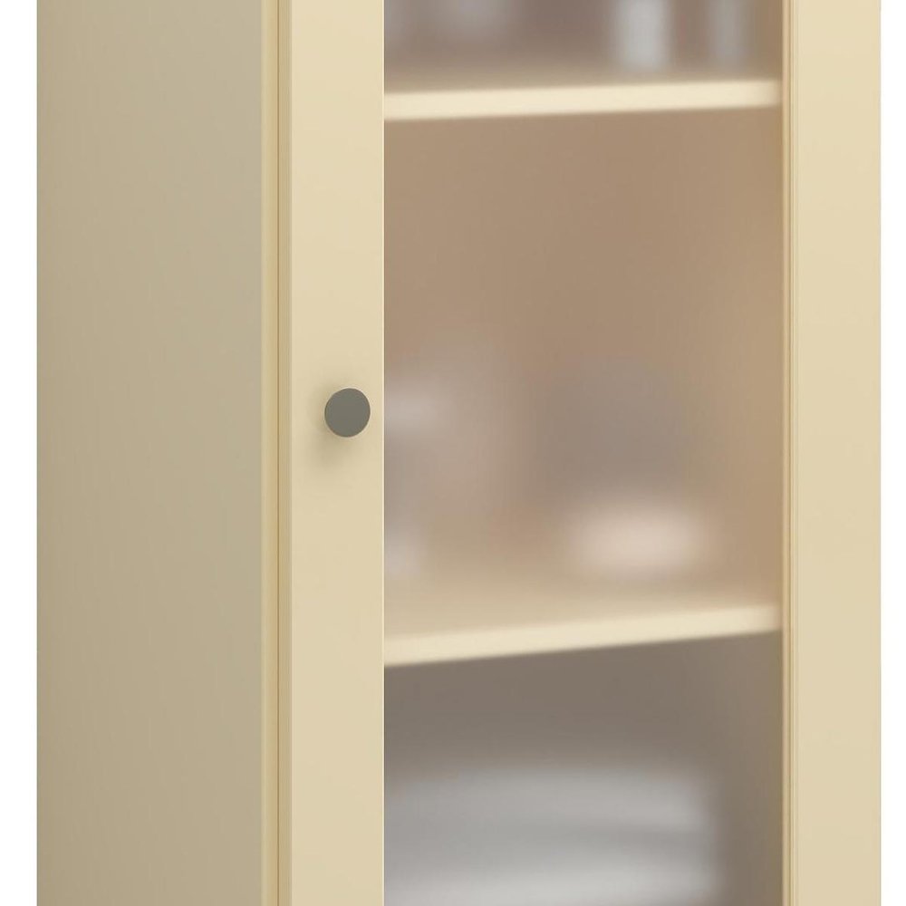 17" Yellow Solid Wood Glass Panel Inlay Single Door Linen Cabinet HomeRoots