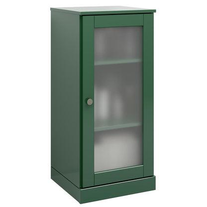 17" Green Solid Wood Glass Panel Inlay Single Door Linen Cabinet