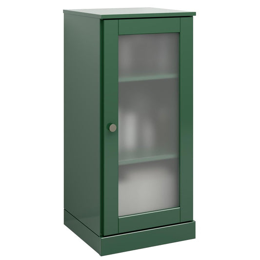 17" Green Solid Wood Glass Panel Inlay Single Door Linen Cabinet
