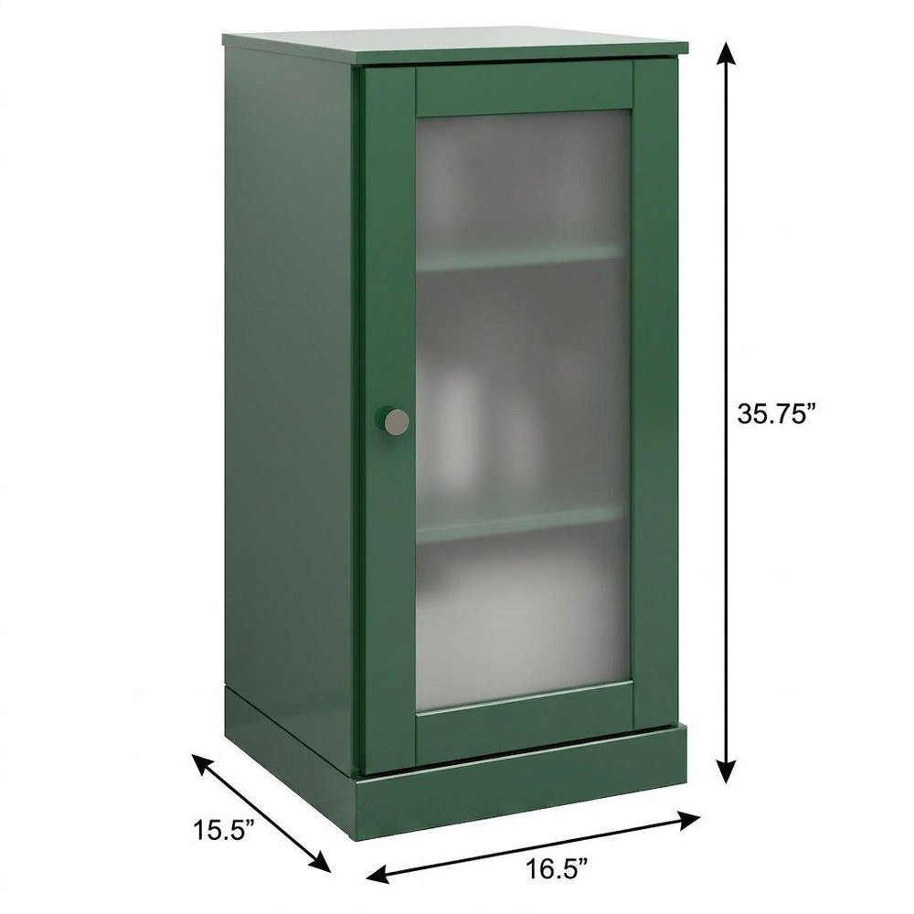 17" Green Solid Wood Glass Panel Inlay Single Door Linen Cabinet — view 2