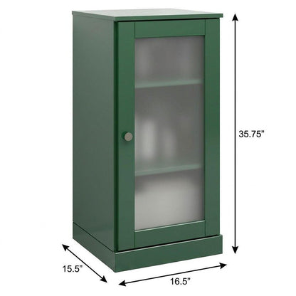 17" Green Solid Wood Glass Panel Inlay Single Door Linen Cabinet HomeRoots