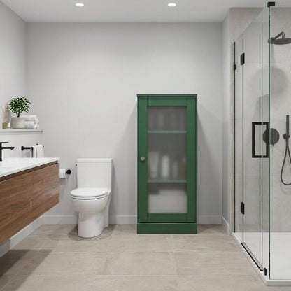 17" Green Solid Wood Glass Panel Inlay Single Door Linen Cabinet