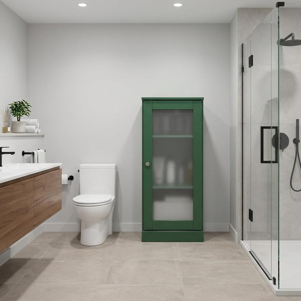 17" Green Solid Wood Glass Panel Inlay Single Door Linen Cabinet — view 3