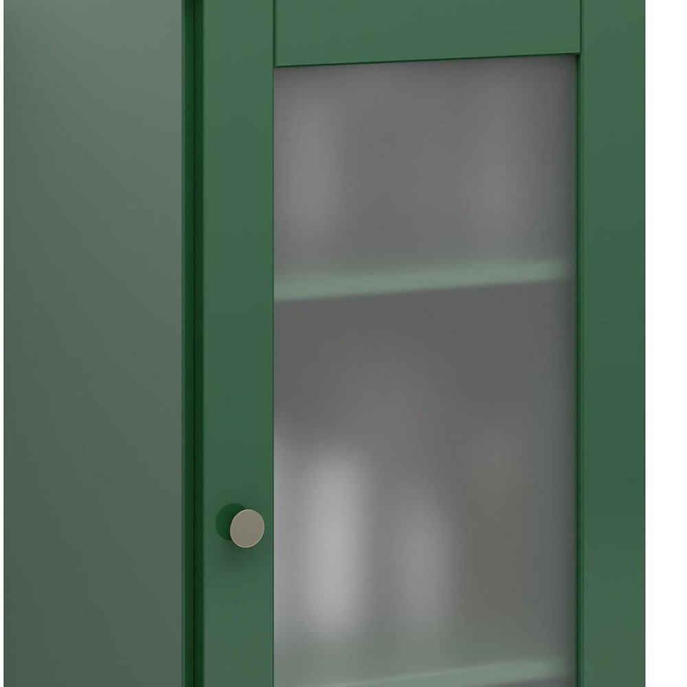 17" Green Solid Wood Glass Panel Inlay Single Door Linen Cabinet HomeRoots