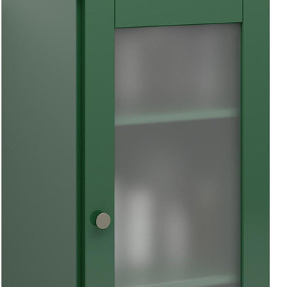 17" Green Solid Wood Glass Panel Inlay Single Door Linen Cabinet HomeRoots