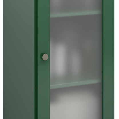 17" Green Solid Wood Glass Panel Inlay Single Door Linen Cabinet HomeRoots