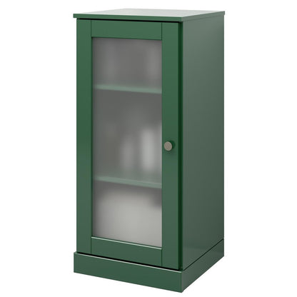 17" Green Solid Wood Glass Panel Inlay Single Door Linen Cabinet