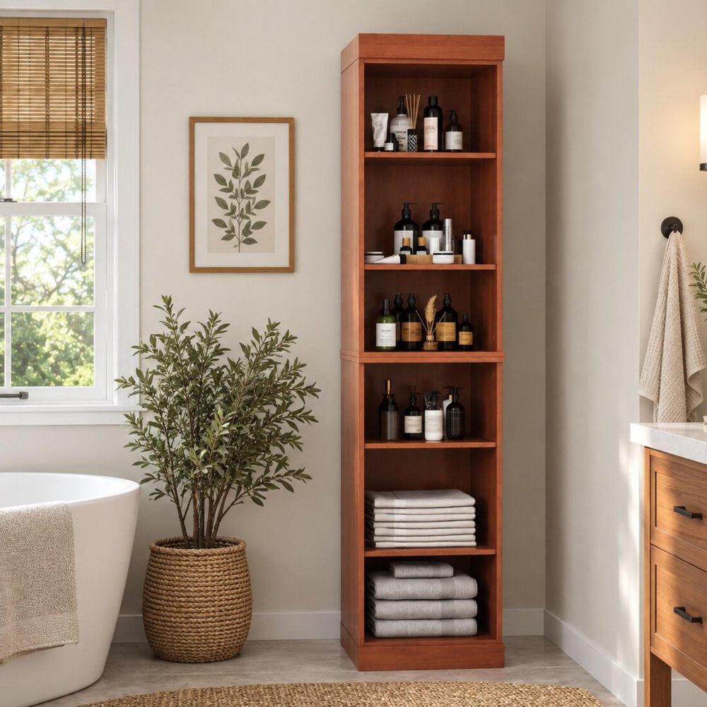17" Coffee Solid Wood Linen Cabinet — view 1
