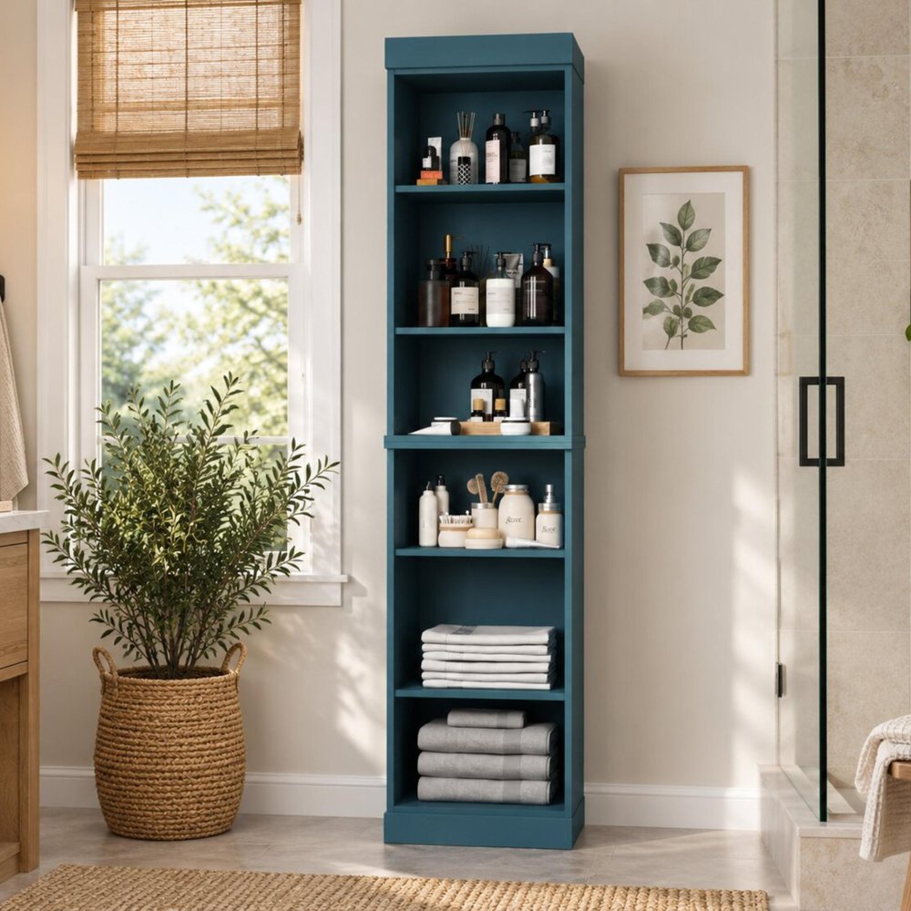 17" Teal Blue Solid Wood Linen Cabinet HomeRoots