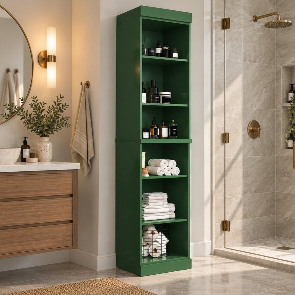 17" Green Solid Wood Linen Cabinet — view 1