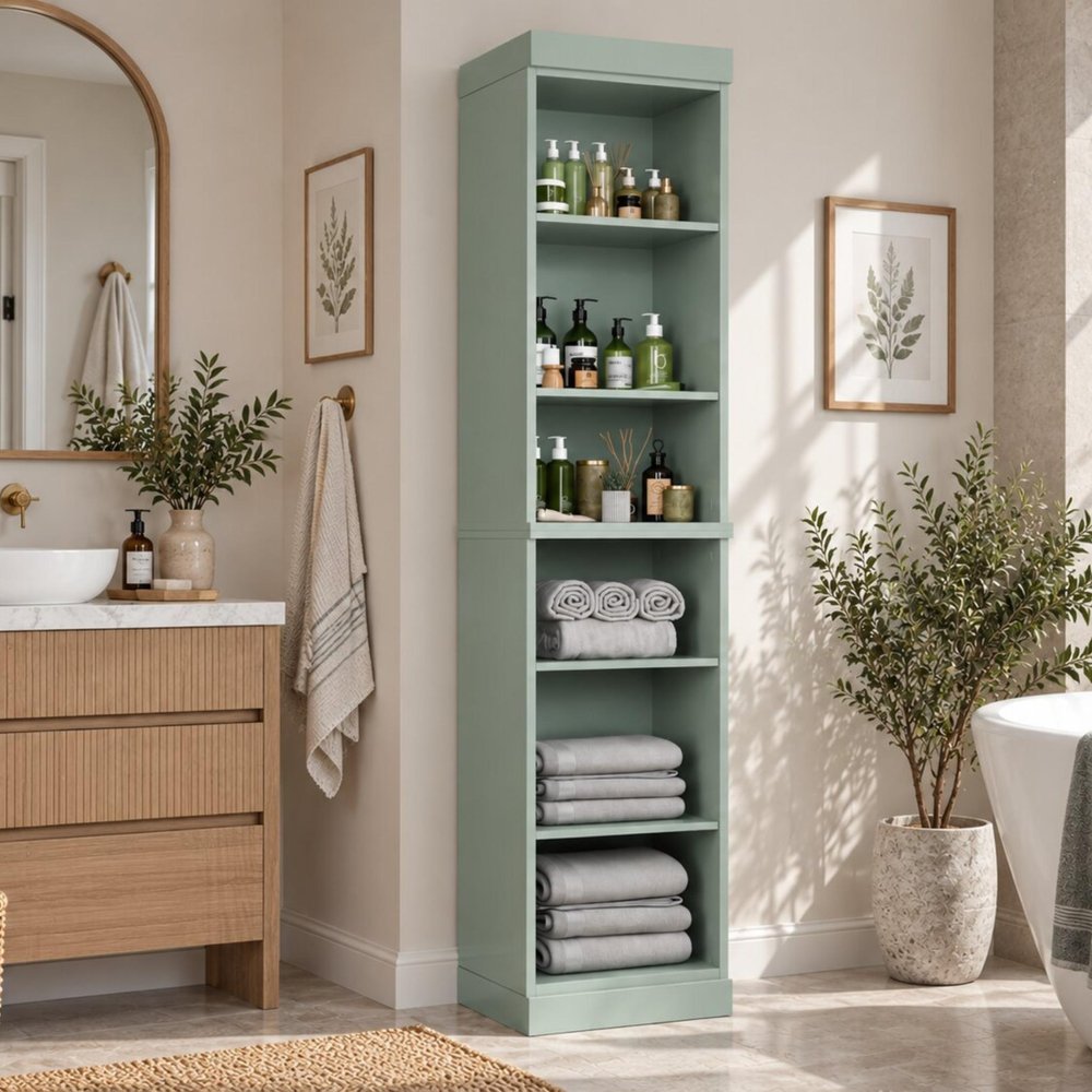 17" Sage Solid Wood Linen Cabinet — view 1