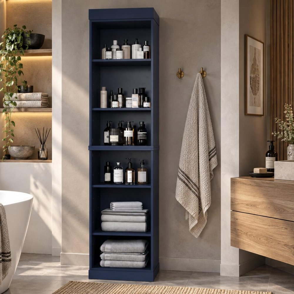 17" Navy Blue Solid Wood Linen Cabinet HomeRoots