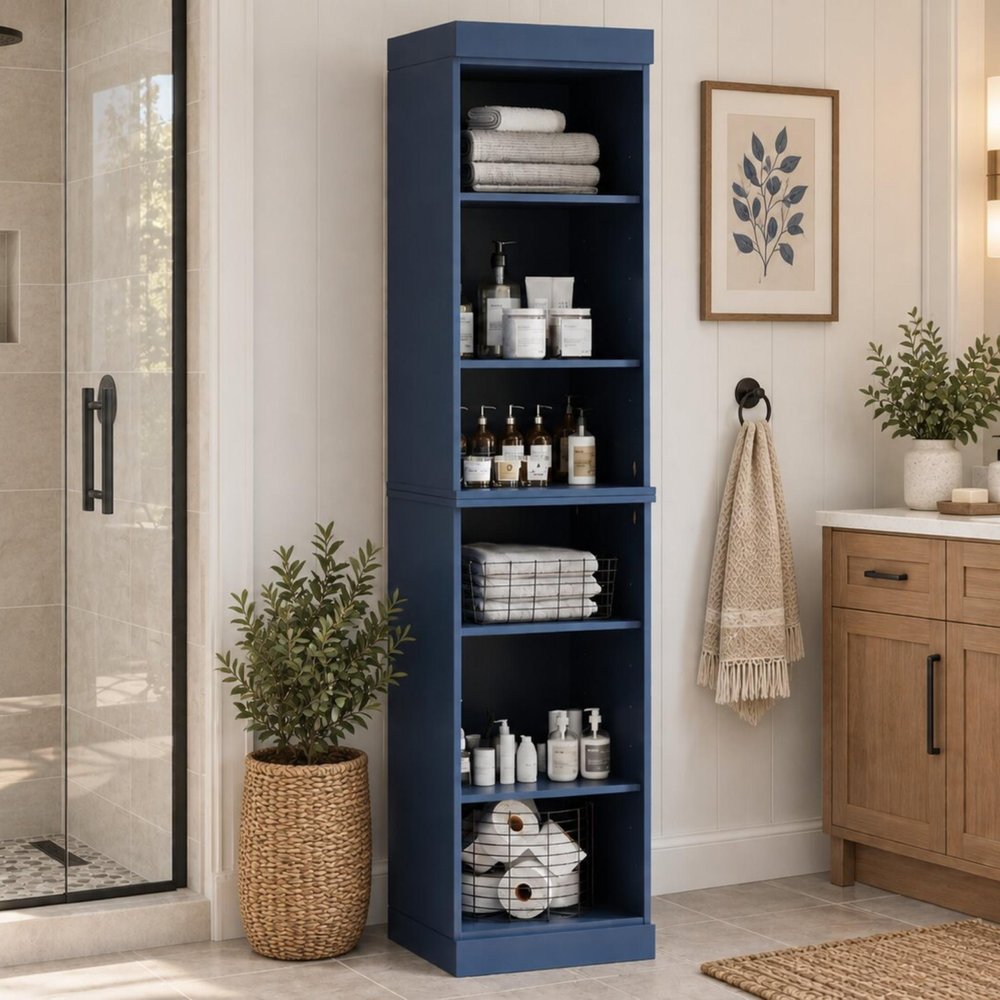 17" French Blue Solid Wood Linen Cabinet HomeRoots