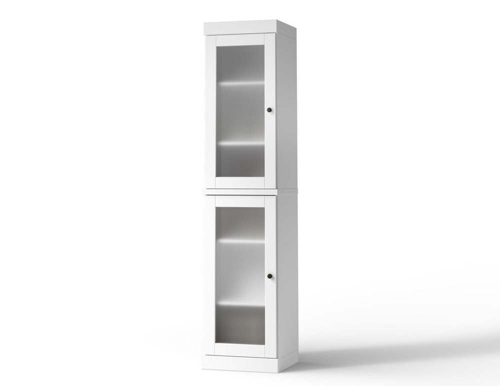 17" White Solid Wood Glass Panel Inlay Double Door Linen Cabinet — view 6