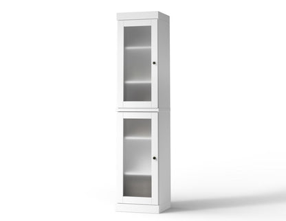17" White Solid Wood Glass Panel Inlay Double Door Linen Cabinet
