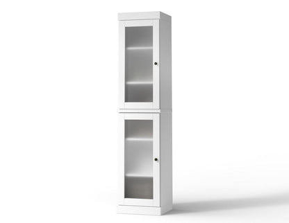 17" White Solid Wood Glass Panel Inlay Double Door Linen Cabinet HomeRoots