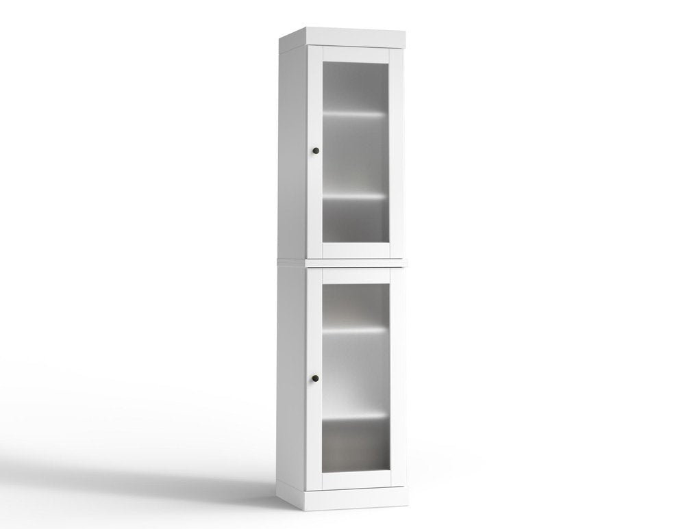 17" White Solid Wood Glass Panel Inlay Double Door Linen Cabinet HomeRoots