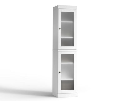 17" White Solid Wood Glass Panel Inlay Double Door Linen Cabinet HomeRoots