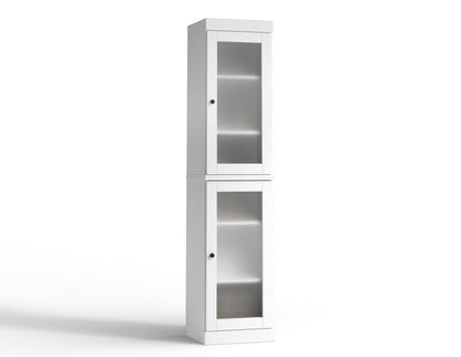 17" White Solid Wood Glass Panel Inlay Double Door Linen Cabinet