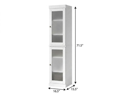 17" White Solid Wood Glass Panel Inlay Double Door Linen Cabinet