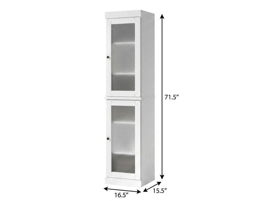 17" White Solid Wood Glass Panel Inlay Double Door Linen Cabinet