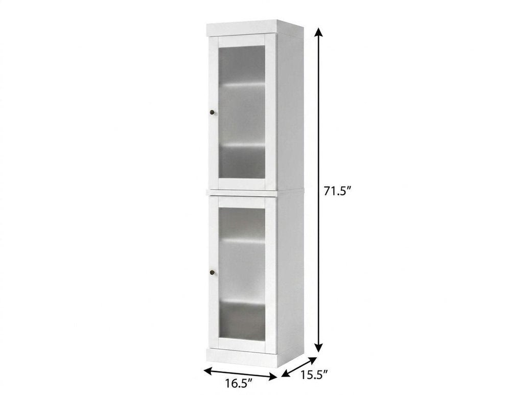 17" White Solid Wood Glass Panel Inlay Double Door Linen Cabinet — view 2