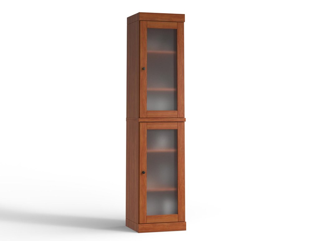 17" Coffee Solid Wood Glass Panel Inlay Double Door Linen Cabinet HomeRoots