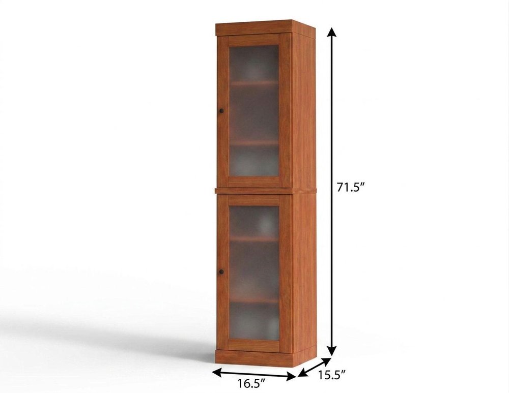 17" Coffee Solid Wood Glass Panel Inlay Double Door Linen Cabinet — view 2