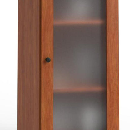 17" Coffee Solid Wood Glass Panel Inlay Double Door Linen Cabinet HomeRoots