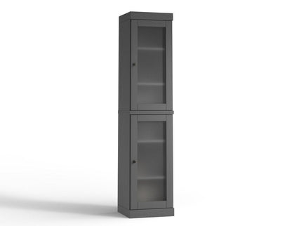 17" Gray Solid Wood Glass Panel Inlay Double Door Linen Cabinet HomeRoots