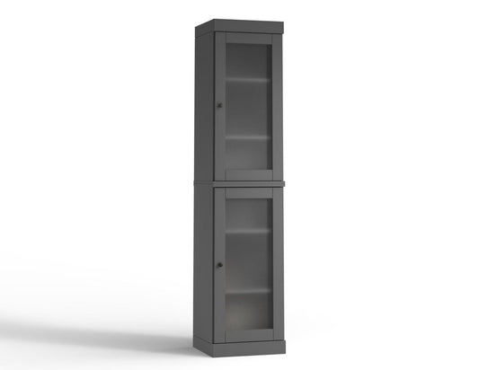 17" Gray Solid Wood Glass Panel Inlay Double Door Linen Cabinet