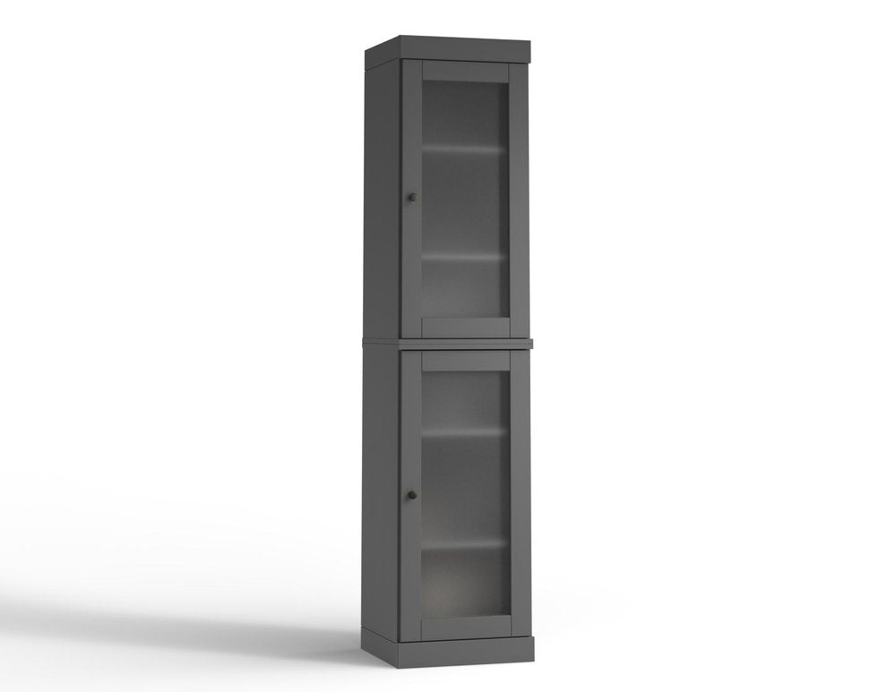 17" Gray Solid Wood Glass Panel Inlay Double Door Linen Cabinet — view 1