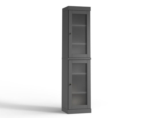 17" Gray Solid Wood Glass Panel Inlay Double Door Linen Cabinet
