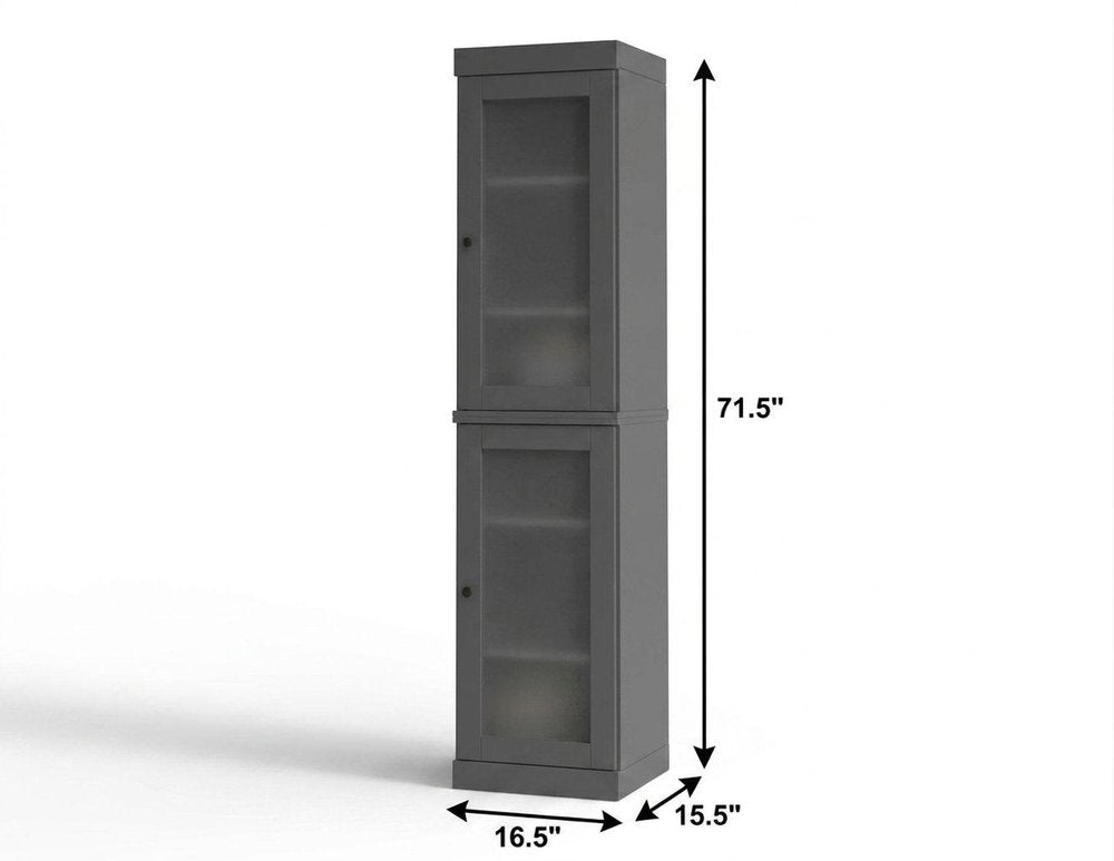 17" Gray Solid Wood Glass Panel Inlay Double Door Linen Cabinet — view 3