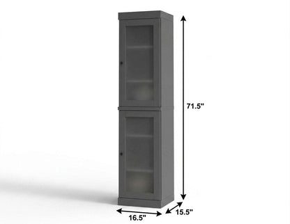 17" Gray Solid Wood Glass Panel Inlay Double Door Linen Cabinet HomeRoots