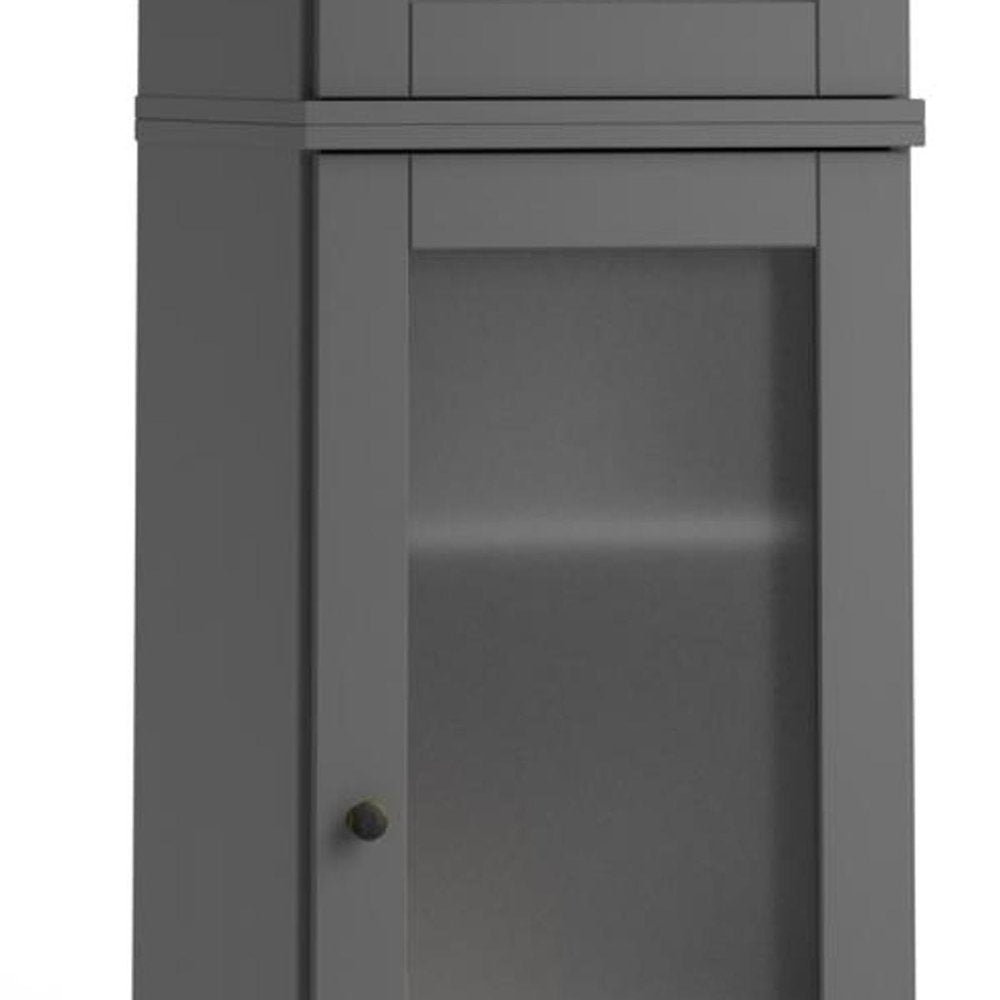 17" Gray Solid Wood Glass Panel Inlay Double Door Linen Cabinet HomeRoots