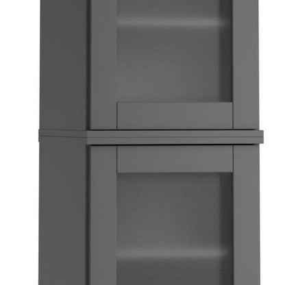 17" Gray Solid Wood Glass Panel Inlay Double Door Linen Cabinet HomeRoots