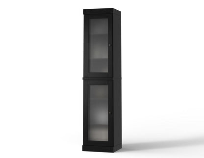 17" Black Solid Wood Glass Panel Inlay Double Door Linen Cabinet HomeRoots
