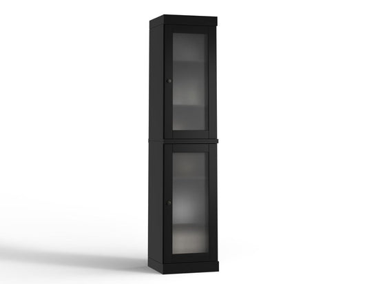 17" Black Solid Wood Glass Panel Inlay Double Door Linen Cabinet
