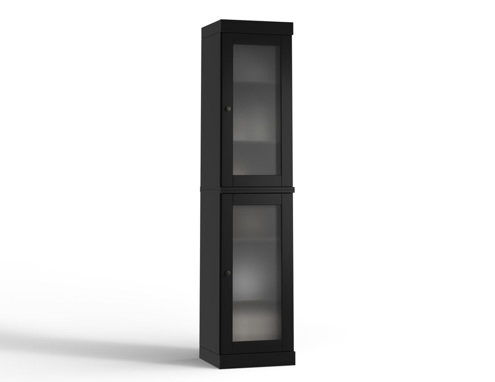 17" Black Solid Wood Glass Panel Inlay Double Door Linen Cabinet — view 1